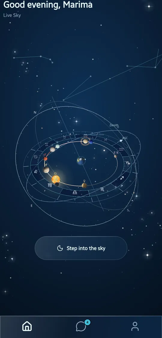 The Live Sky in ZIRA: the planets turning around the Earth, in three dimensions.