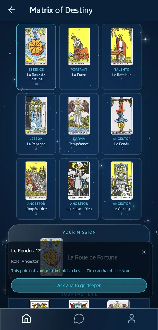 The Matrix of Destiny: tarot cards drawn from a birth date.
