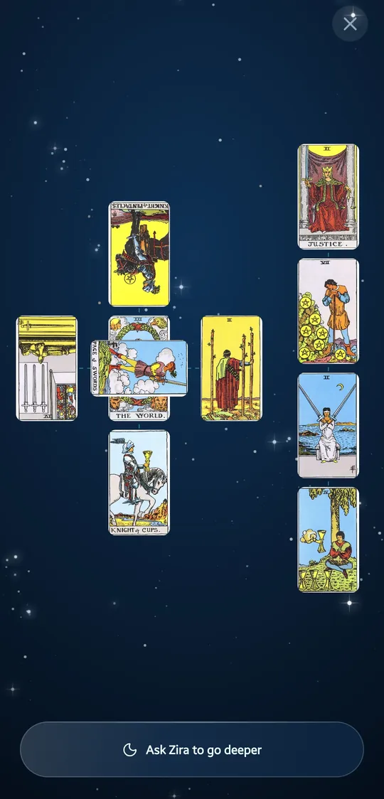 A tarot spread revealed in ZIRA.